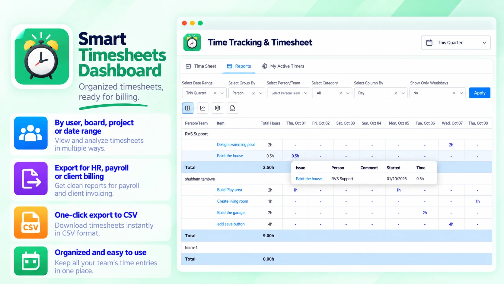 Time Tracking and Timesheets: Smart Timesheets Dashboard